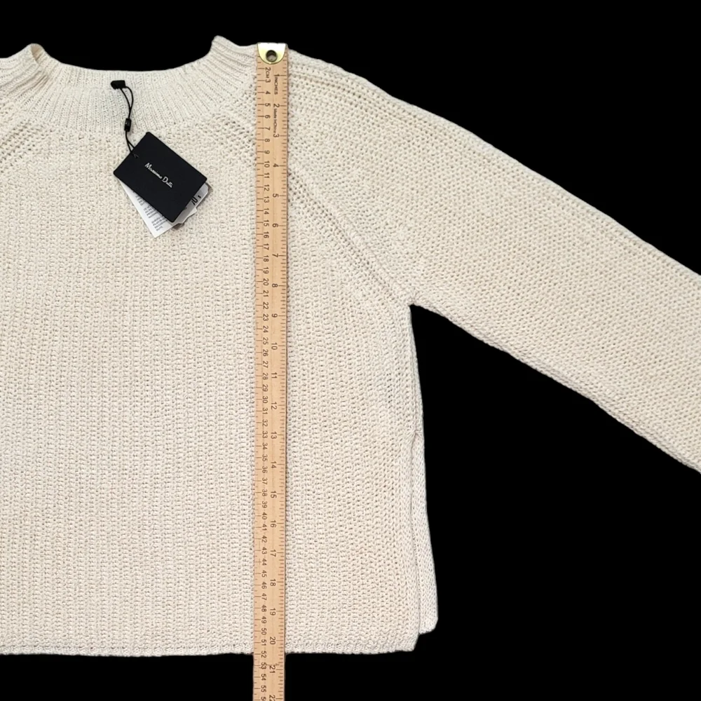 Women's Sweater MASSIMO DUTTI Purl Knit Linen & Cotton, Color Ivory, Size XS - Picture 13 of 15
